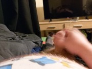Chubby boy blowing a big load of hot cum all over himself