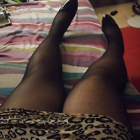 My legs in black pantyhose