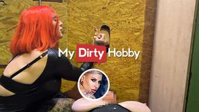 Copper-haired gets facial at work while her big knockers get squeezed