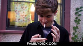 Disobedient smoking Stepson takes Daddy's hard cock in his mouth instead