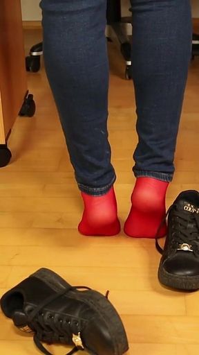 Red Stockings, Sneakers & Dangling Tease