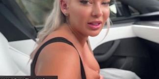Busty Aussie pawg Hayley Davies gets railed in a Tesla on public road