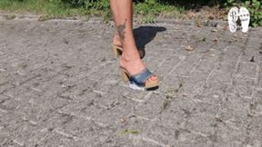 Public crush with wooden Mules