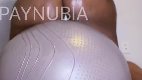 Ebony Giantess Bounces on the Ball for the First Time big butts oil