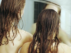 girls having fun on the bed and in shower