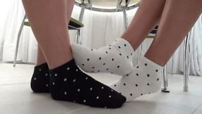 footsie in socks and wiggling toes FS