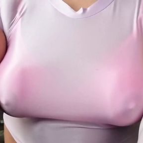 Shiny Tight Top Boobs Caressing