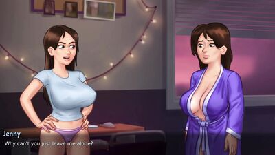 Stepmom's face covered in cum after stepbrother's massive dick in Summertime Saga