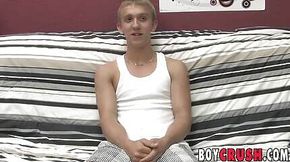 Cute twink interviewed before stroking his throbbing schlong