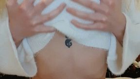 Blonde in ponytails has fun with her pink vibrator