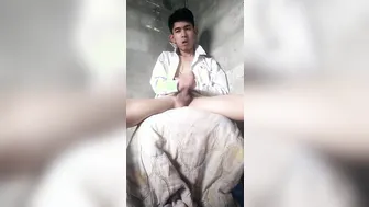 Thai Gay Teen Strokes Big Cock and Cums on Stool