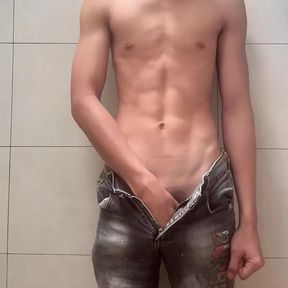 Young Vietnamese Asian Skinny Twink Jerk in Jean Shorts