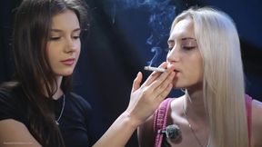Two Girls Sharing a Cigarette in a Slow Intimate Smoking Session