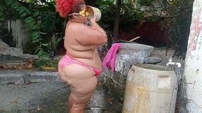 My Whore Stepmother Takes a Shower in the Patio