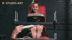 Leya in Black Film Mummification - Bare Feet Tickling in Toe-Pressing Device (FULL HD MP4)