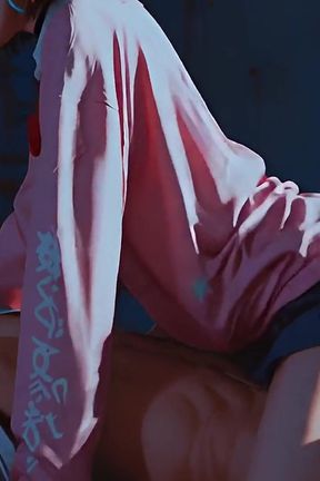 Nighttime Seduction - Red Bow Unfastened, Blue Skirt Lifted, Secret Nipples Exposed Under Soft Light