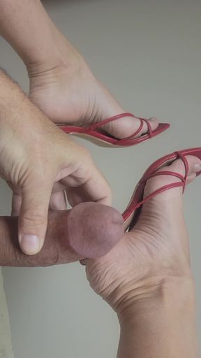Jerking Big Cock off in Red Heels
