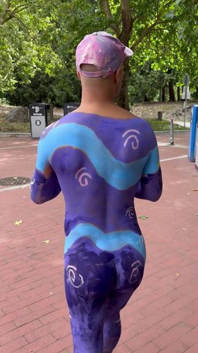 Handsome latino nudist shows off in public