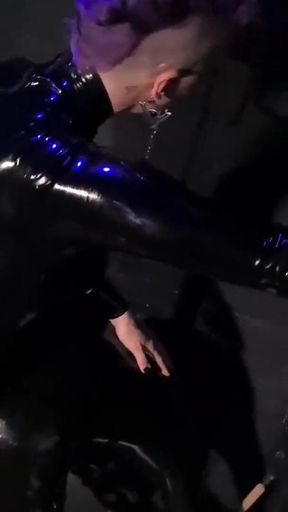 Gimp fucked in the dirty toilet