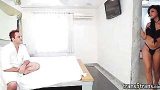 Shemale beauty fucked and facialized guy