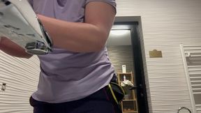 secret masturbate with bottle and squirt in public toilet