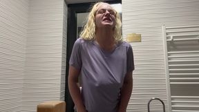 secret masturbate with bottle and squirt in public toilet