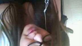 Adorable nerdy Asian webcam babe flirts with me showing her boobs
