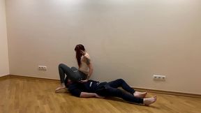 playful redhead pigtailed princess in spandex leggings - full weight facesitting and pussy eating femdom