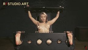 Bramble Topless in Stocks - Long and Intense Oily Tickling by Two Ticklers (FULL HD MP4)