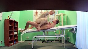 Short-haired slut with big coconuts gets fucked by cocky doctor