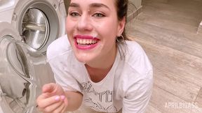 stuck in washing machine, ass fucked and cum on my face!!!