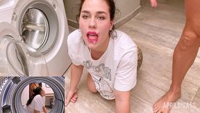 stuck in washing machine, ass fucked and cum on my face!!!