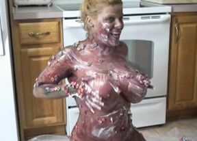 Busty MILF Angel is covered in syrup