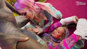 anuskatzz shares lily lus hard and tattooed cock with australian bimbo kellie panther