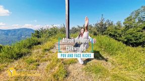 Alison outdoor taekwondo POV and face kicks