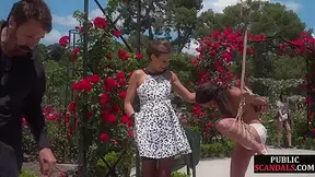 BDSM public Darling humiliated outdoor by master and domina