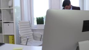 Russian secretary deepthroats big cock in the office