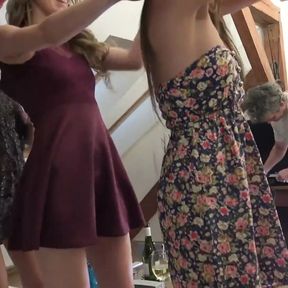 Summer Dress Strip and Dance Party with Three Amateur College Girls Invited for a Naked Try on Haul for a Fake Shooting