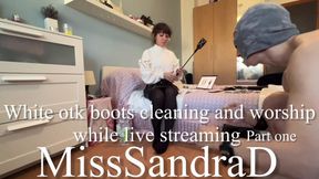white otk boots cleaning and worship while live streaming part one
