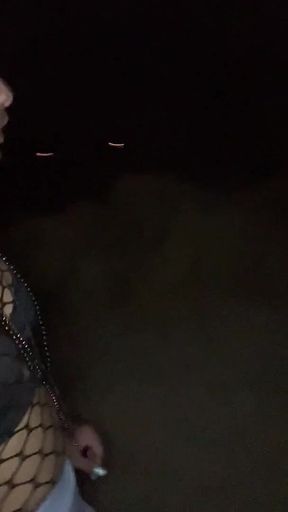 Pissing Tranny on Night Walk