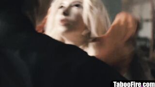 Blonde barely legal licks cougar cop's cunt to got out of trouble