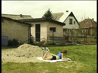 Slender redhead teen banged in the workshop