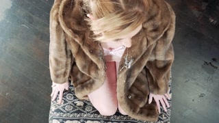 Hottie In Fur Coat Sucks Your Cock and Takes a Huge Facial
