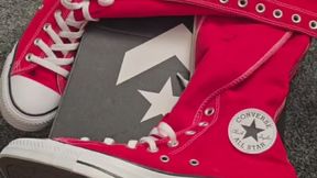 Red XXHI Converse shoeplay + unlacing
