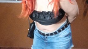 Smoking a cigarette before I go to the bar, crushing cig under my shiny boots