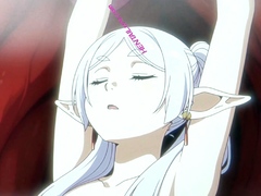 Frieren gets wrecked by tentacle cock until she overflows