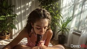 a sexy hippie girl gently took my thick cock deep into her throat and revealed in the blowjob[ai]