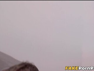 Busty Clea Gaultier takes spying dudes cock after rubbing her pussy