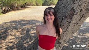 Cute teen Brunette Meri Raw enjoys deep throat for money with a random guy