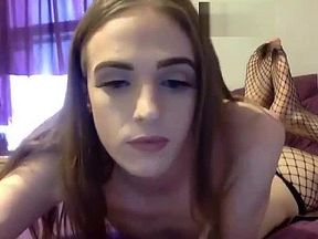 Cute teen femboy in fishnet stockings showing on cam